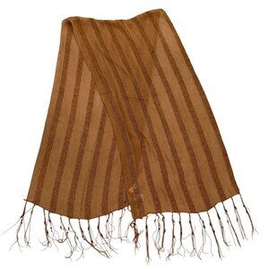 Boho Copper Dreams Beaded Shawl Striped Fringe Wrap by Bijoux Terner Earthy